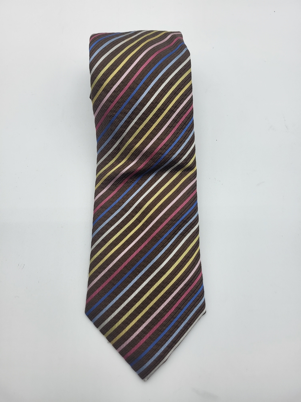 Striped Brown Men's Silk Tie with Multicolor Accents